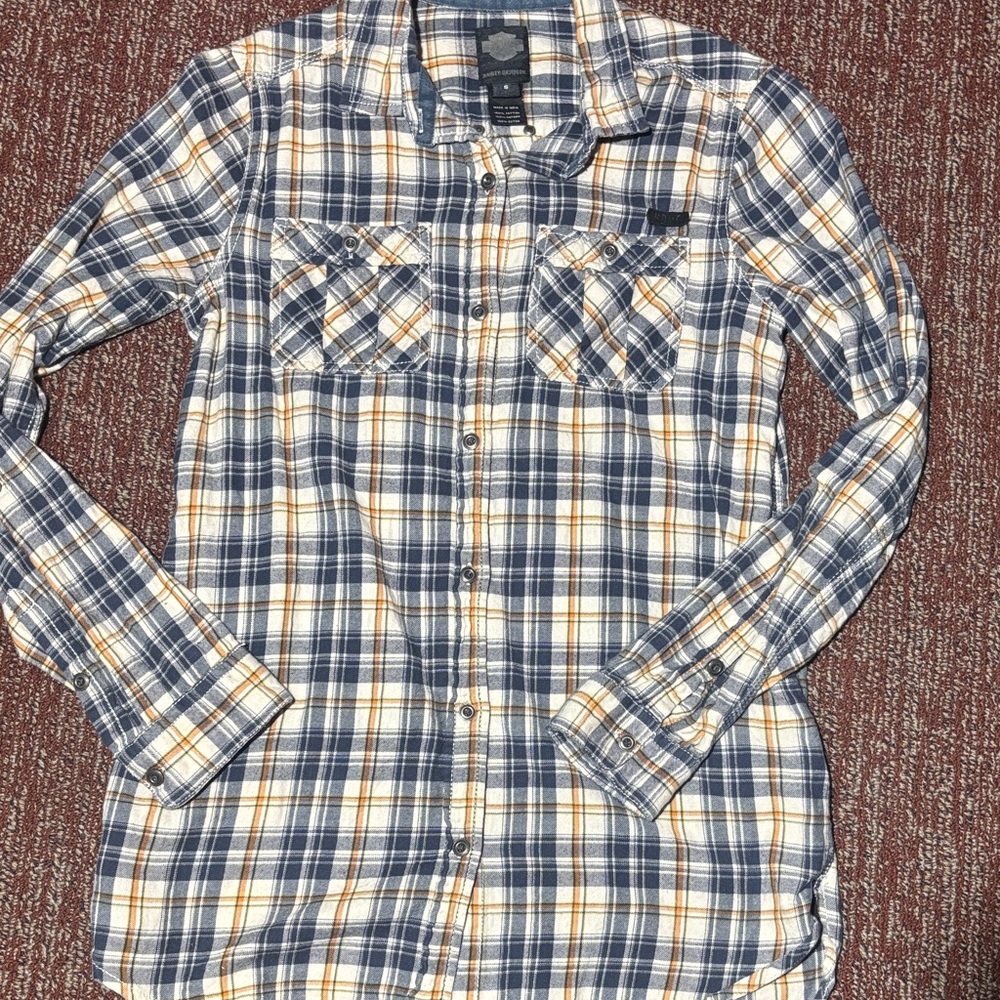 Harley-Davidson multicolor plaid flannel fitted button down long sleeve shirt S